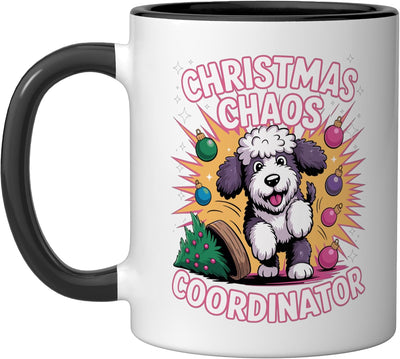 Taza cerámica Christmas Chaos Coordinator XMAS Puppy Sheepadoodle negra/blanca