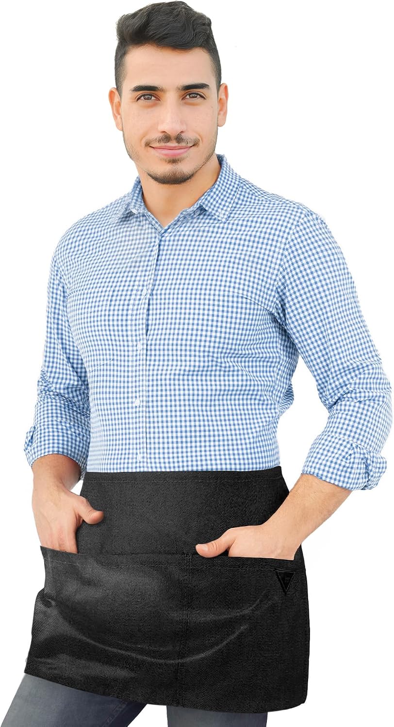 Delantal cintura negro denim 3 bolsillos servidor