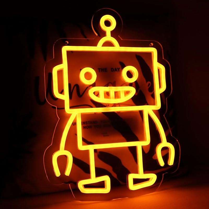 Letrero neón robot LED decoración sala set 13.8x10.1pulg
