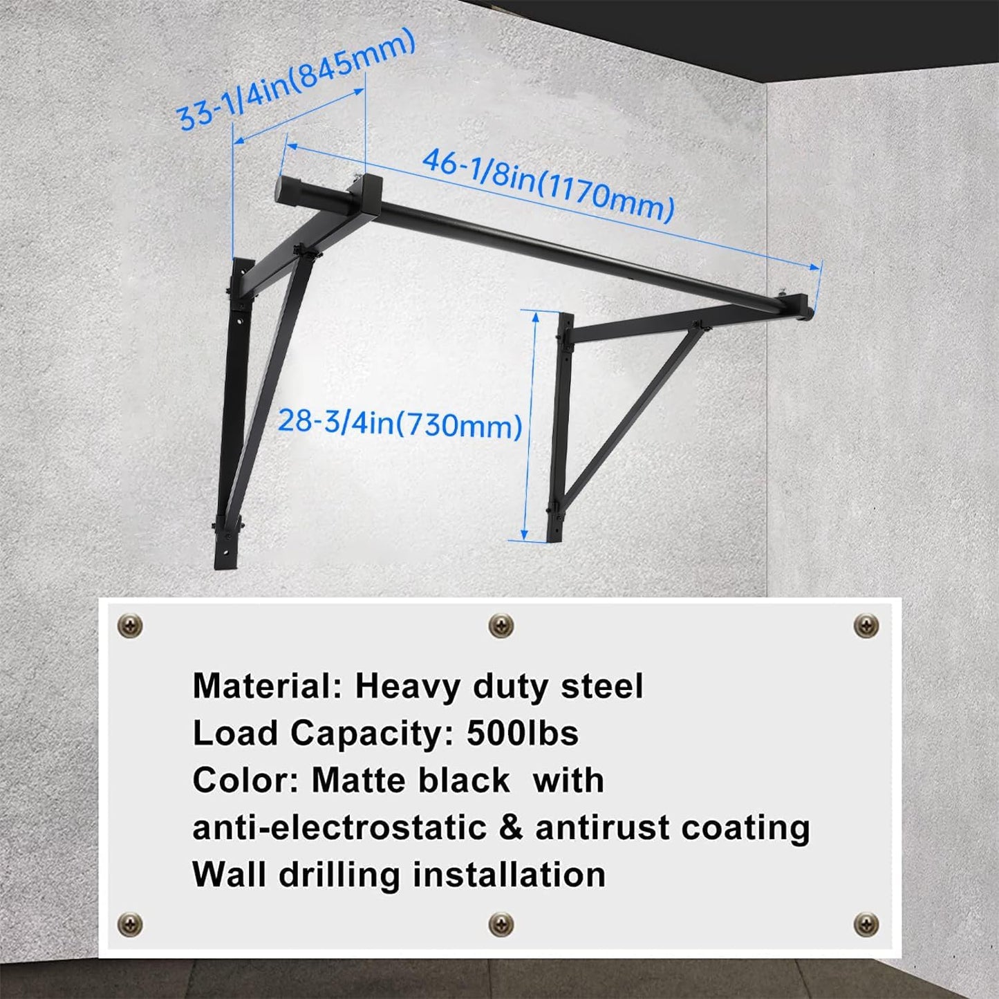 Barra pull up pared 50pulg 500lb