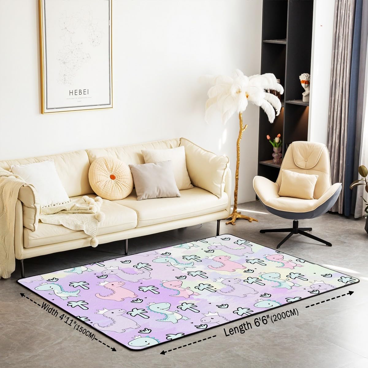 Alfombra dinosaurio Kawaii 5x7ft para niños dormitorio