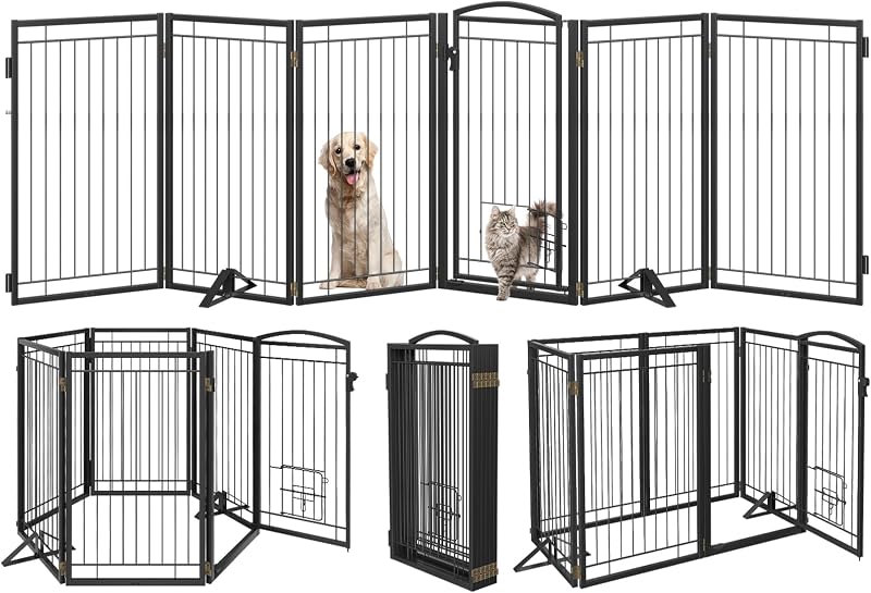 Puerta metal para perros y gatos extra ancha plegable 36"