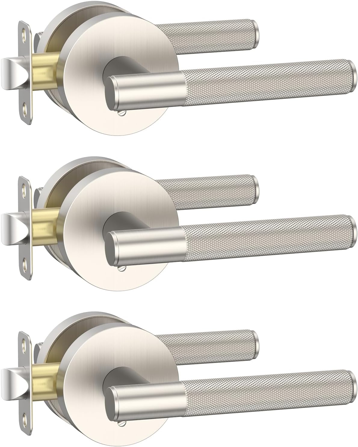 3 Pzas Manija Puerta Níquel Satinado Reversible Sin Llave