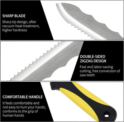 Cuchillo jardín acero inox 7.8" mango amarillo doble cara
