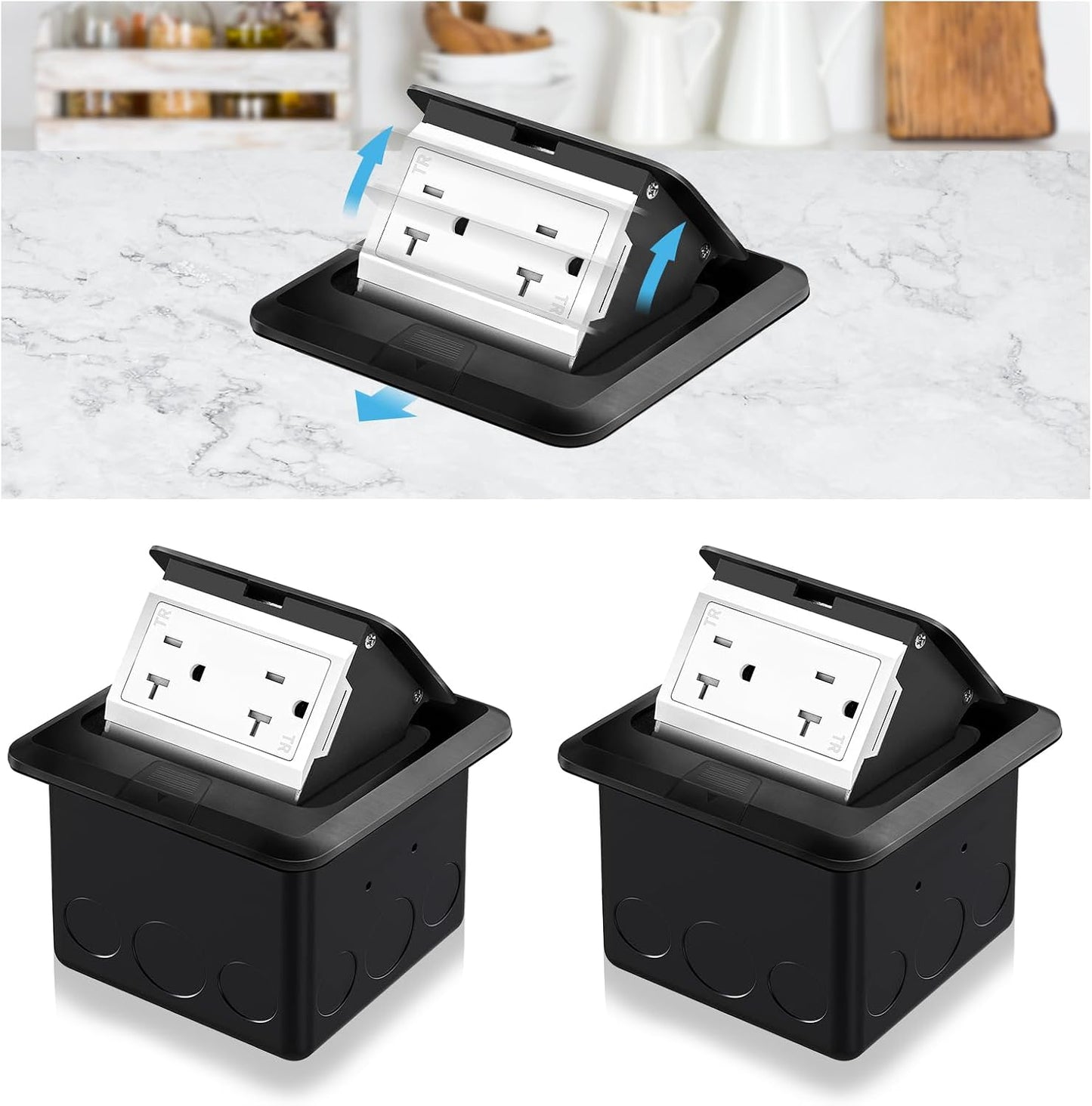 Caja emergente suelo impermeable 20A cert UL negro set 2
