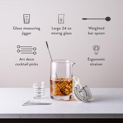 Vaso mezclador cristal 24oz kit 9 pzas para bar