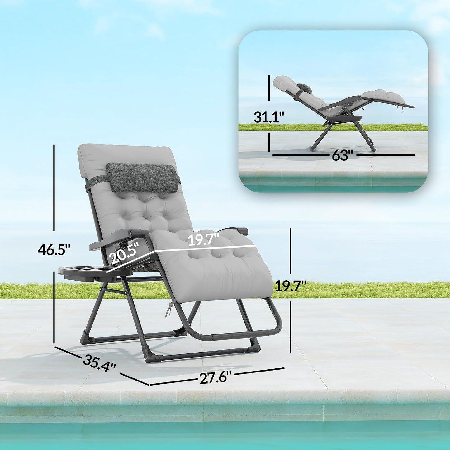 Silla reclinable plegable cojín gris interiores exteriores