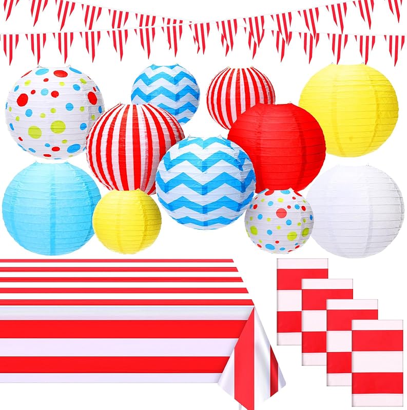 17 Pzas Banderines Carnaval Circo Rojos y Blancos