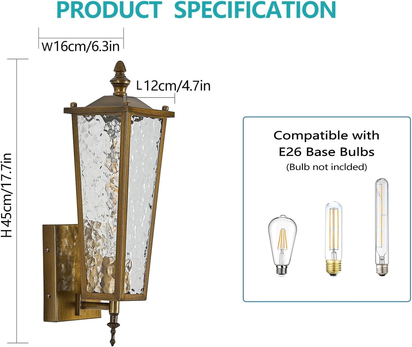 Aplique pared exterior dorado vintage E26 impermeable