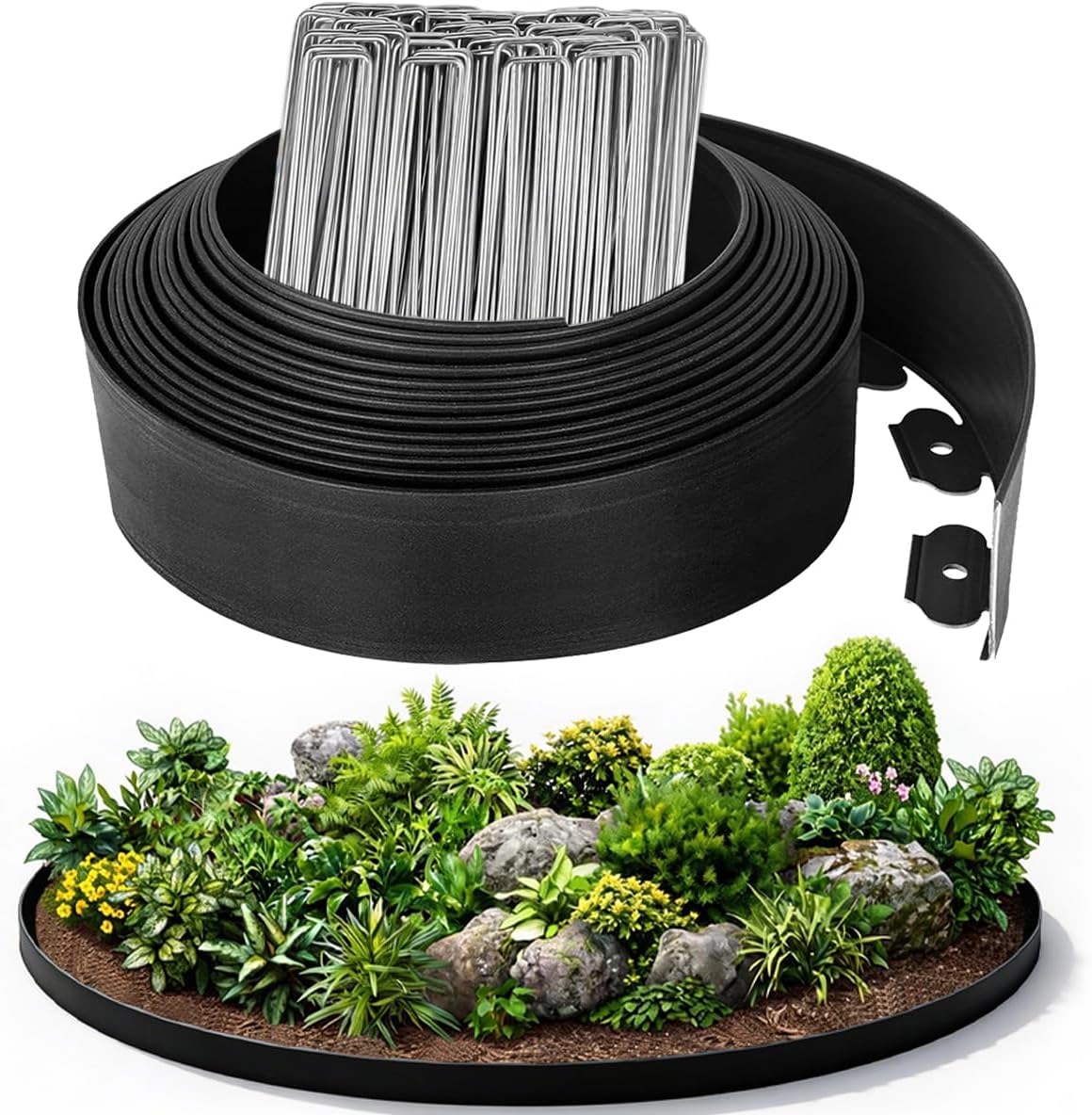 Borde jardín 3pulg x98ft kit flexible 150 púas plástico