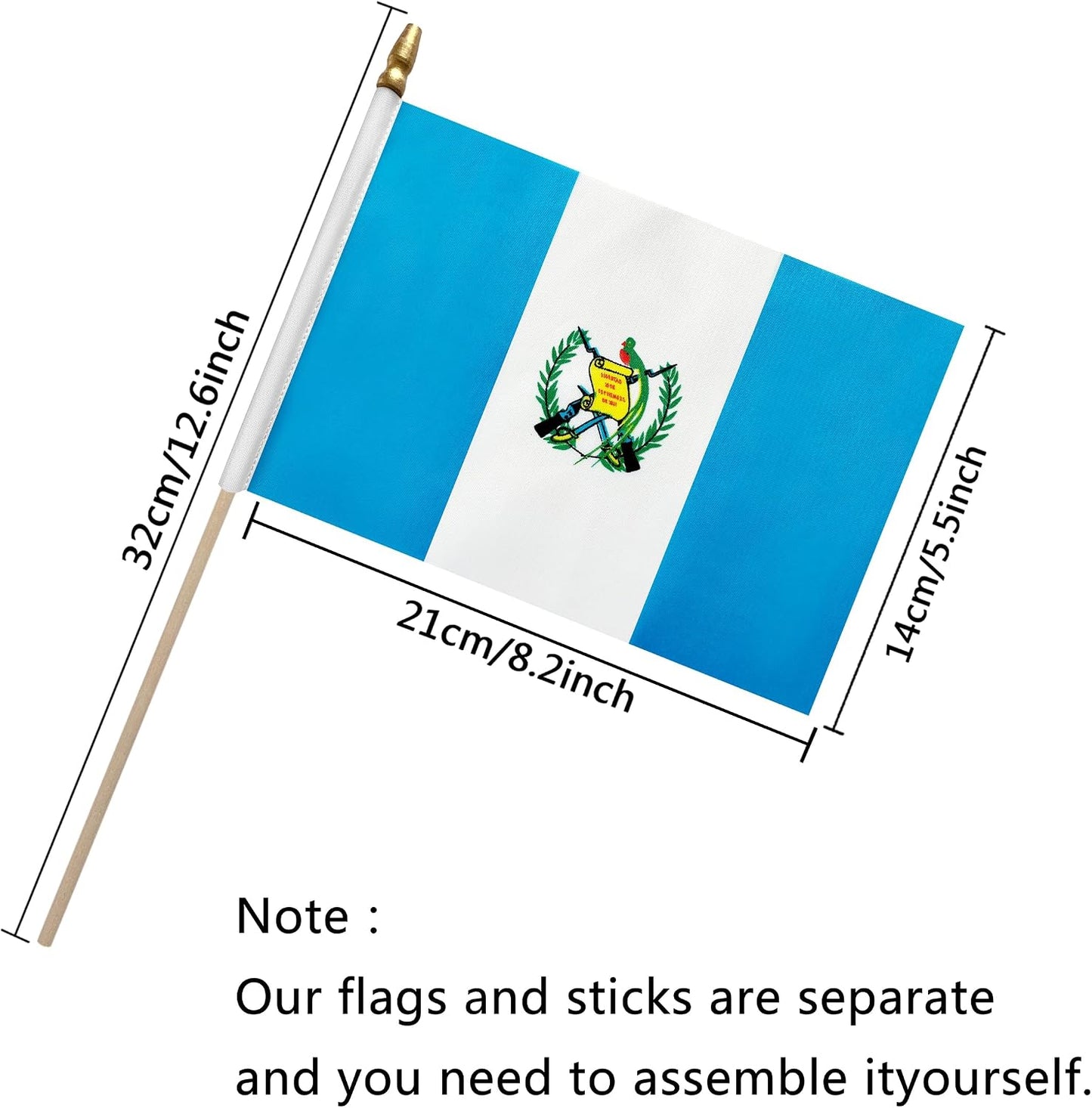 Banderas mano Guatemala 5x8" pack 12