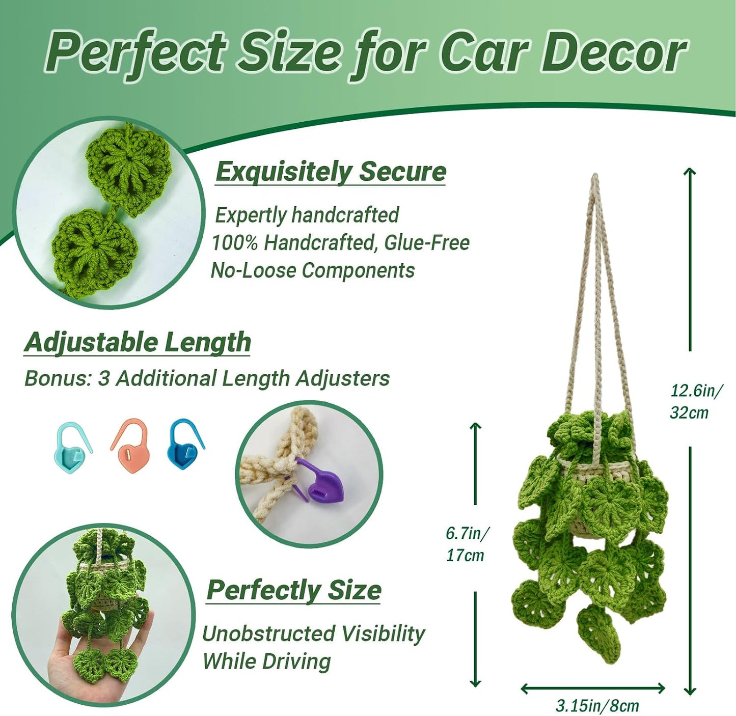 Planta colgante crochet para coche decoración retrovisor