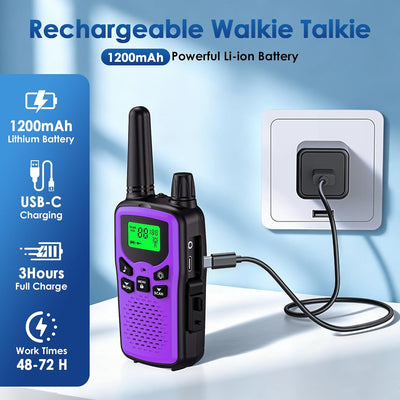 2 Walkie Talkies FRS 22 Canales con Linterna LED Morado