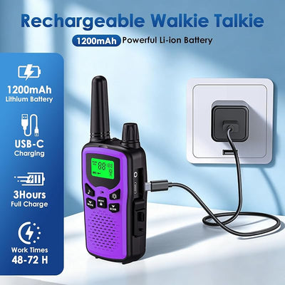 2 Walkie Talkies FRS 22 Canales con Linterna LED Morado