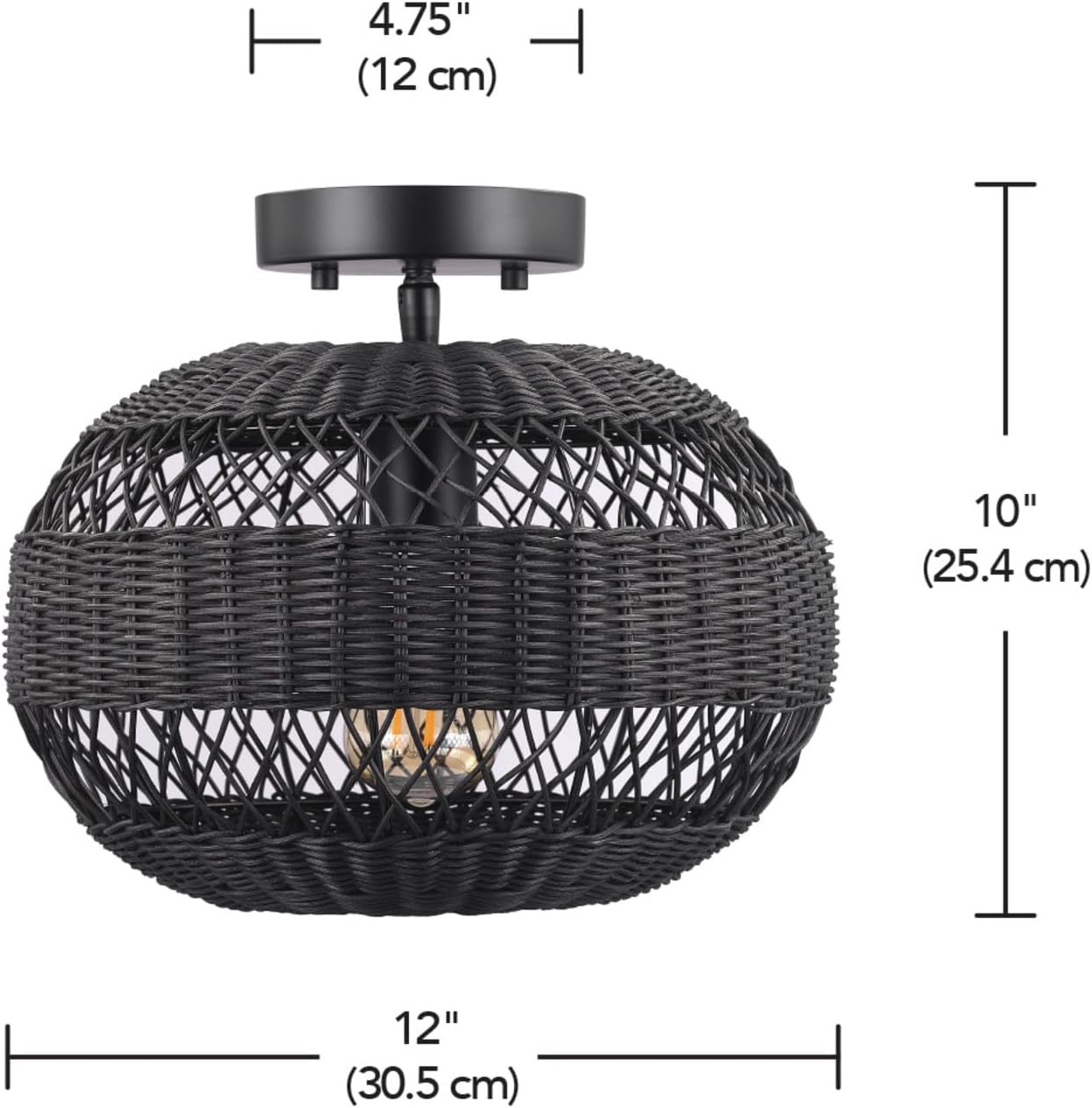 Lámpara techo 1 luz negro mate pantalla ratán dormitorio