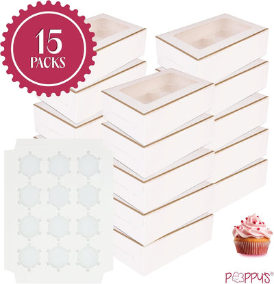 15 Pzas Cajas Cupcakes Adornos Dorados Soporte Transparente