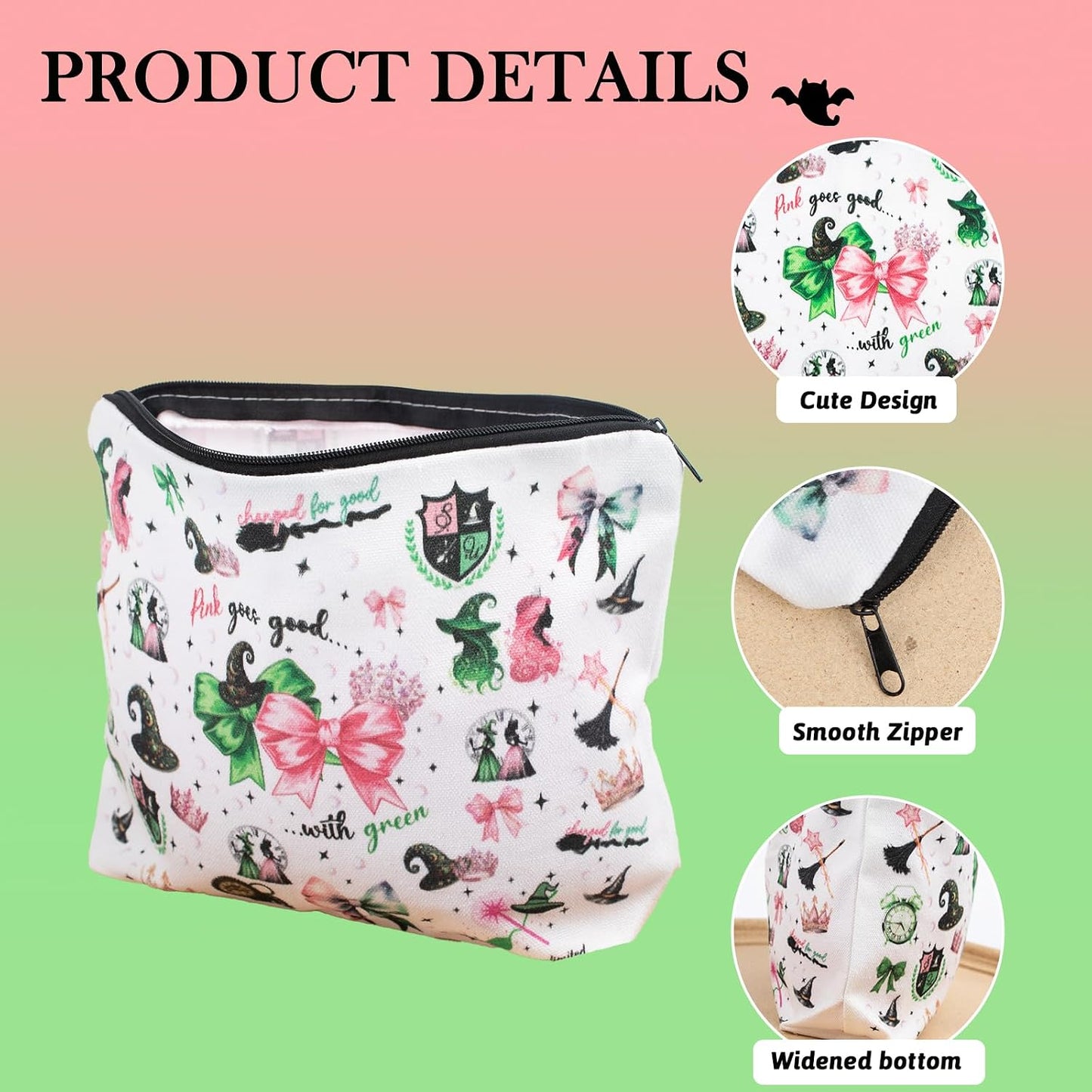 Bolsa maquillaje bruja Elphaba y Glinda temática viaje