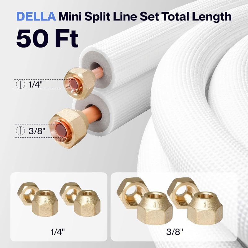 Set líneas mini split 50ft tuberías cobre aislada