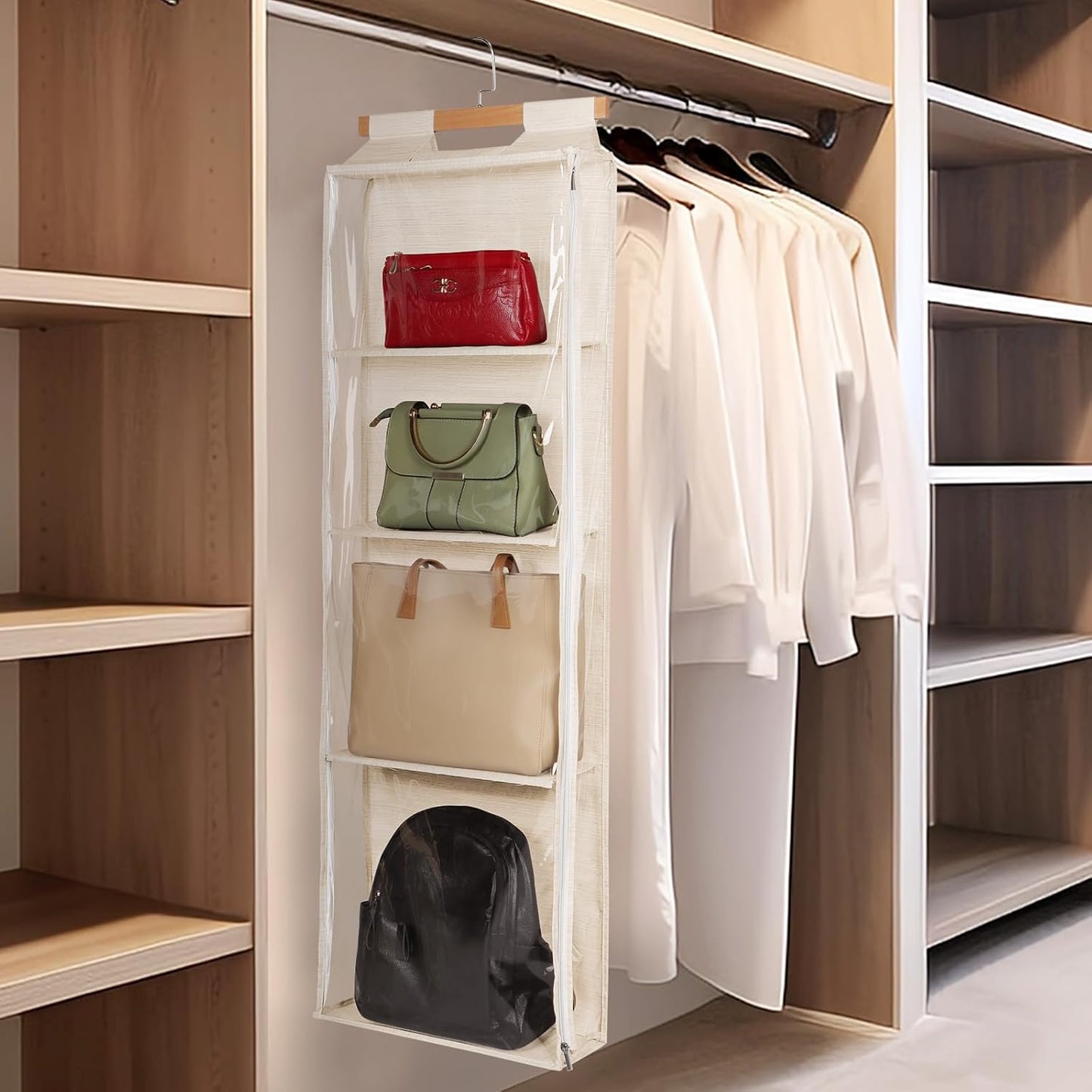 Organiz. puerta 4 estantes malla tela PVC beige