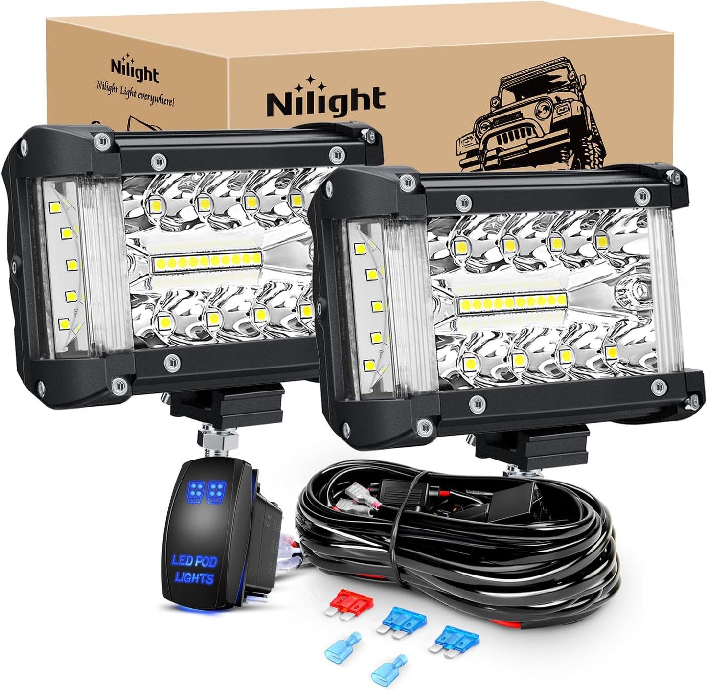 Barra luz LED lateral 2pzas 4.3" triple fila