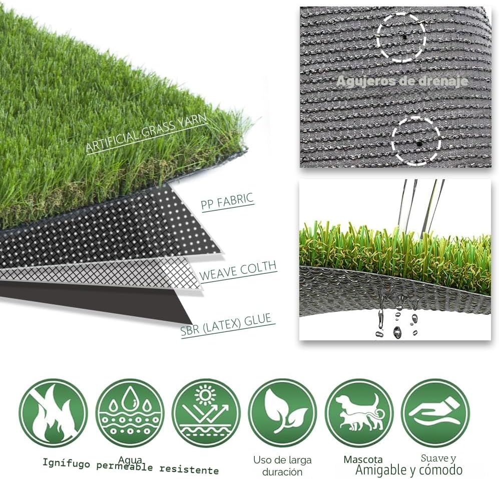 Césped sintético ultrathick 8x10pies para jardín y patio
