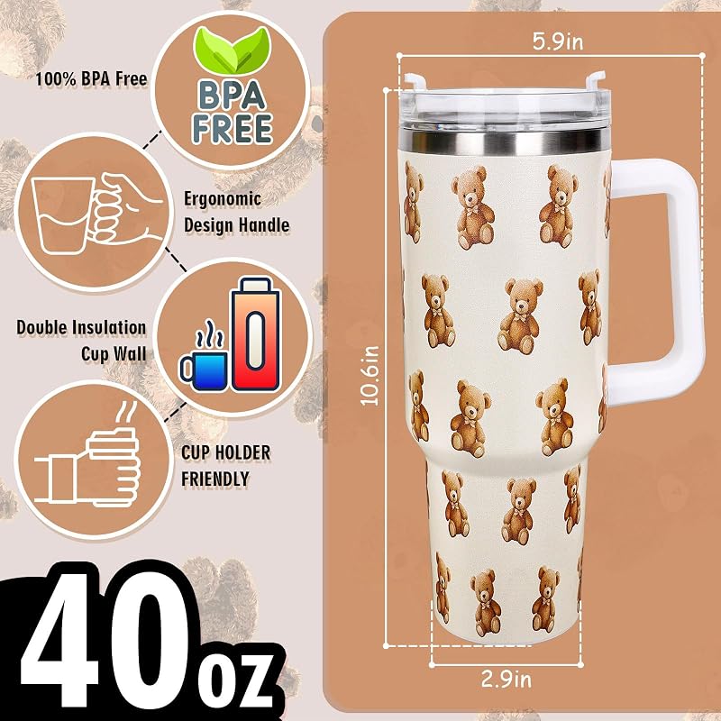 Vaso aislado con asa popote tapa 40oz para mujer viaje