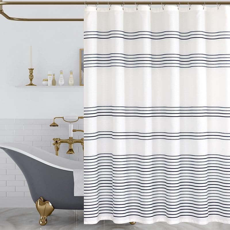 Cortina ducha tela impermeable rayas azul blanca 70x72pulg