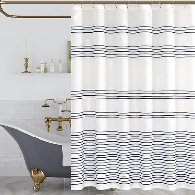 Cortina ducha tela impermeable rayas azul blanca 70x72pulg