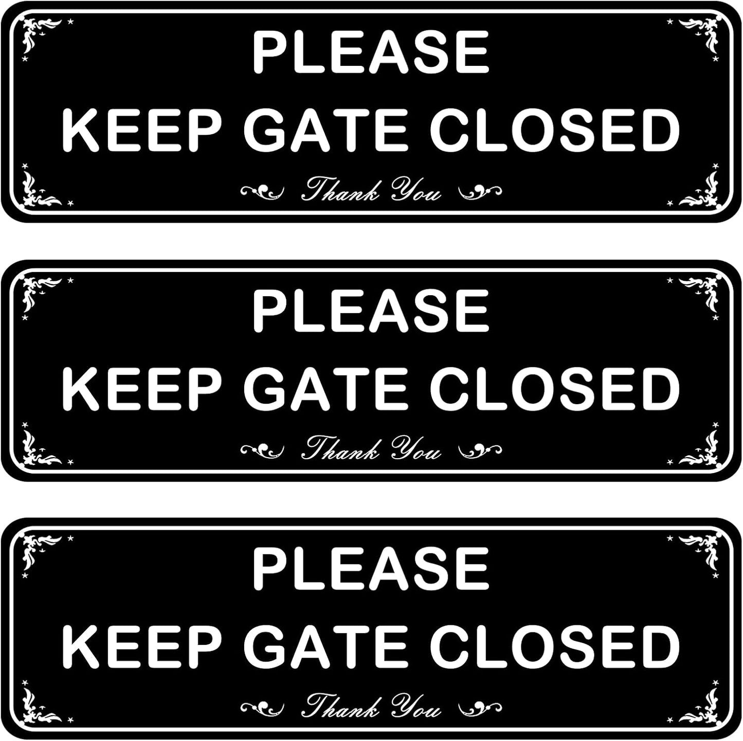 Letrero aluminio keep gate closed 9x3pulg impermeable paquete 3