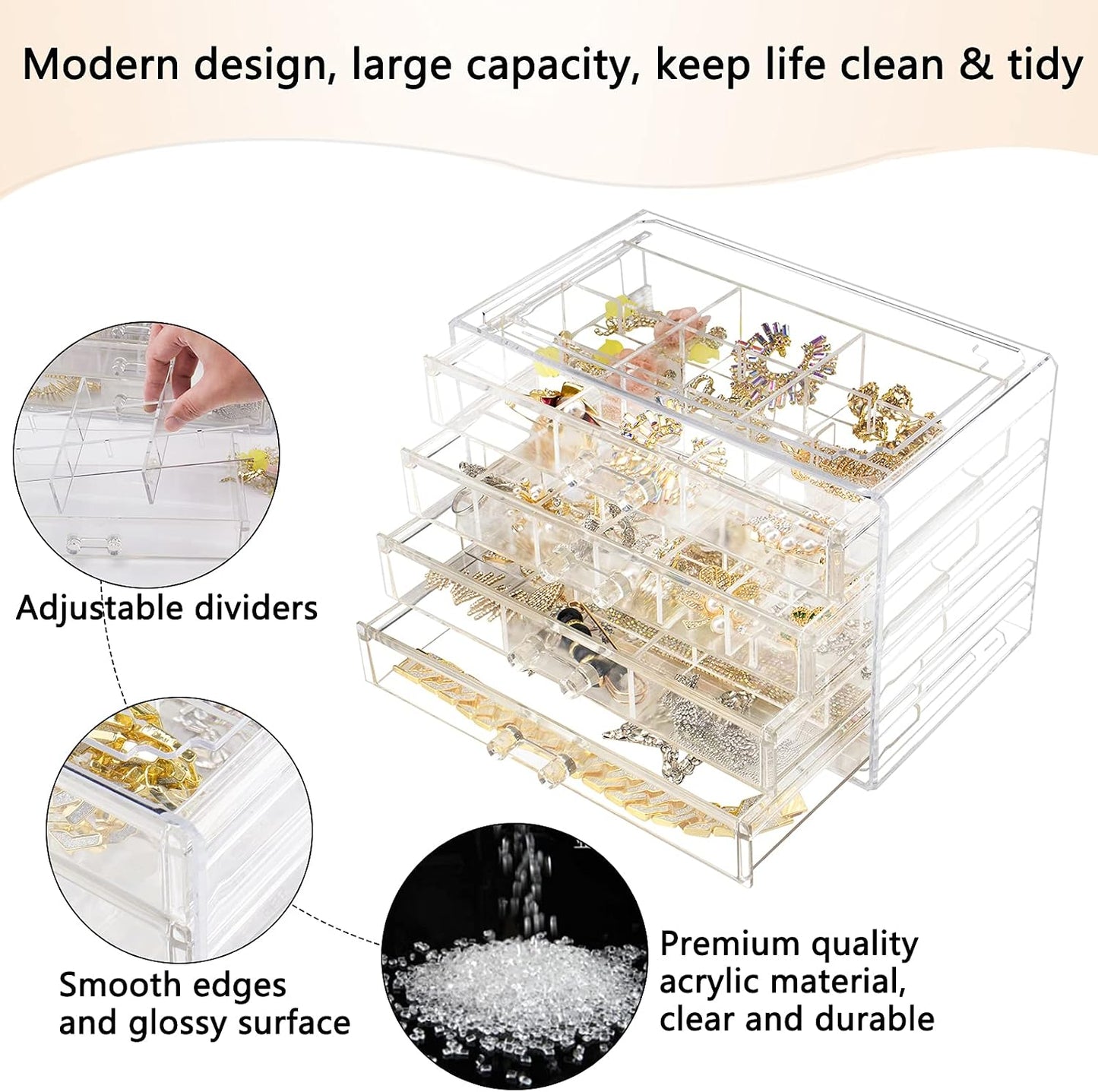Caja organizadora joyas acrílico 72 rejillas ajustables