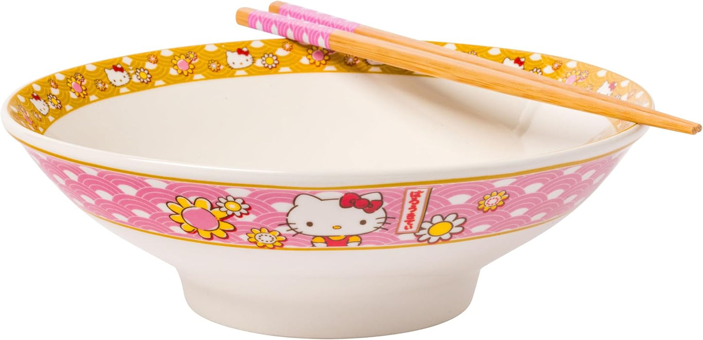 Tazón cerámica Hello Kitty patrón rosa y dorado 30oz