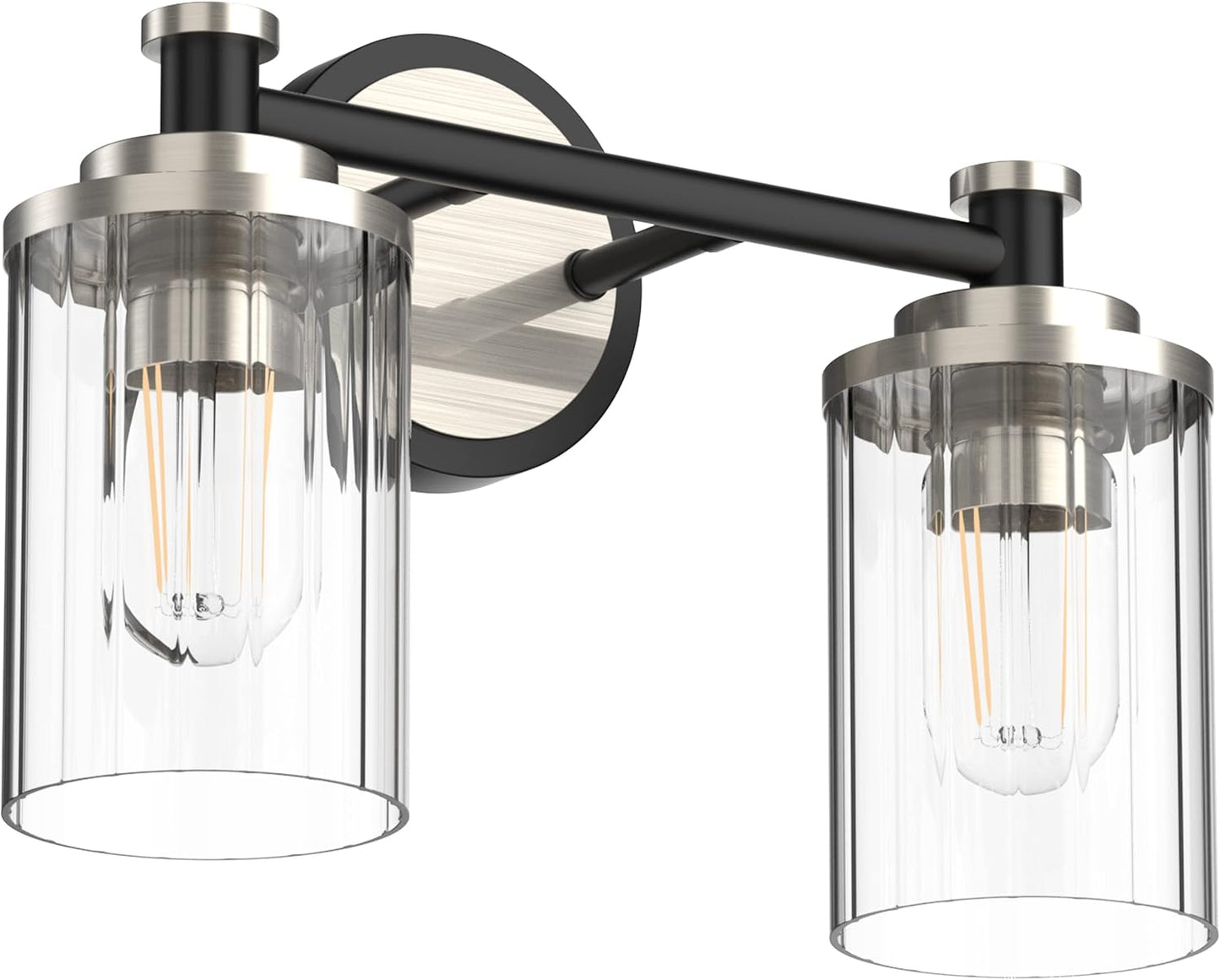 Lámpara baño negro níquel cepillado pantalla vidrio 2 luces