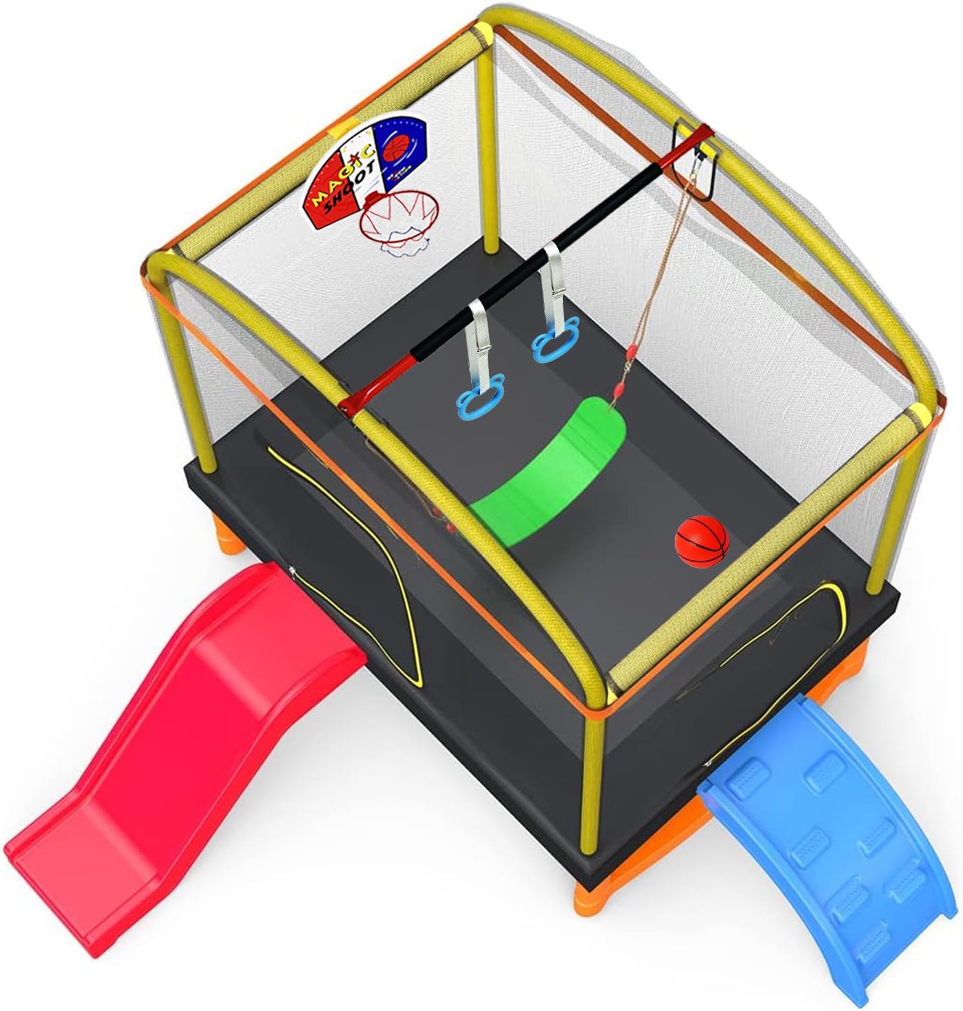 Trampolín 7en1 6.5ft para niños con escalada y tobogán