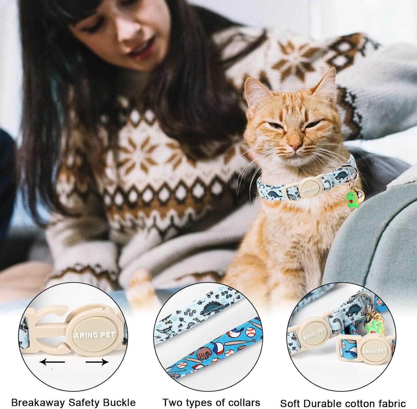 2 Collares Gatito Ajustables con Campana y Colgante