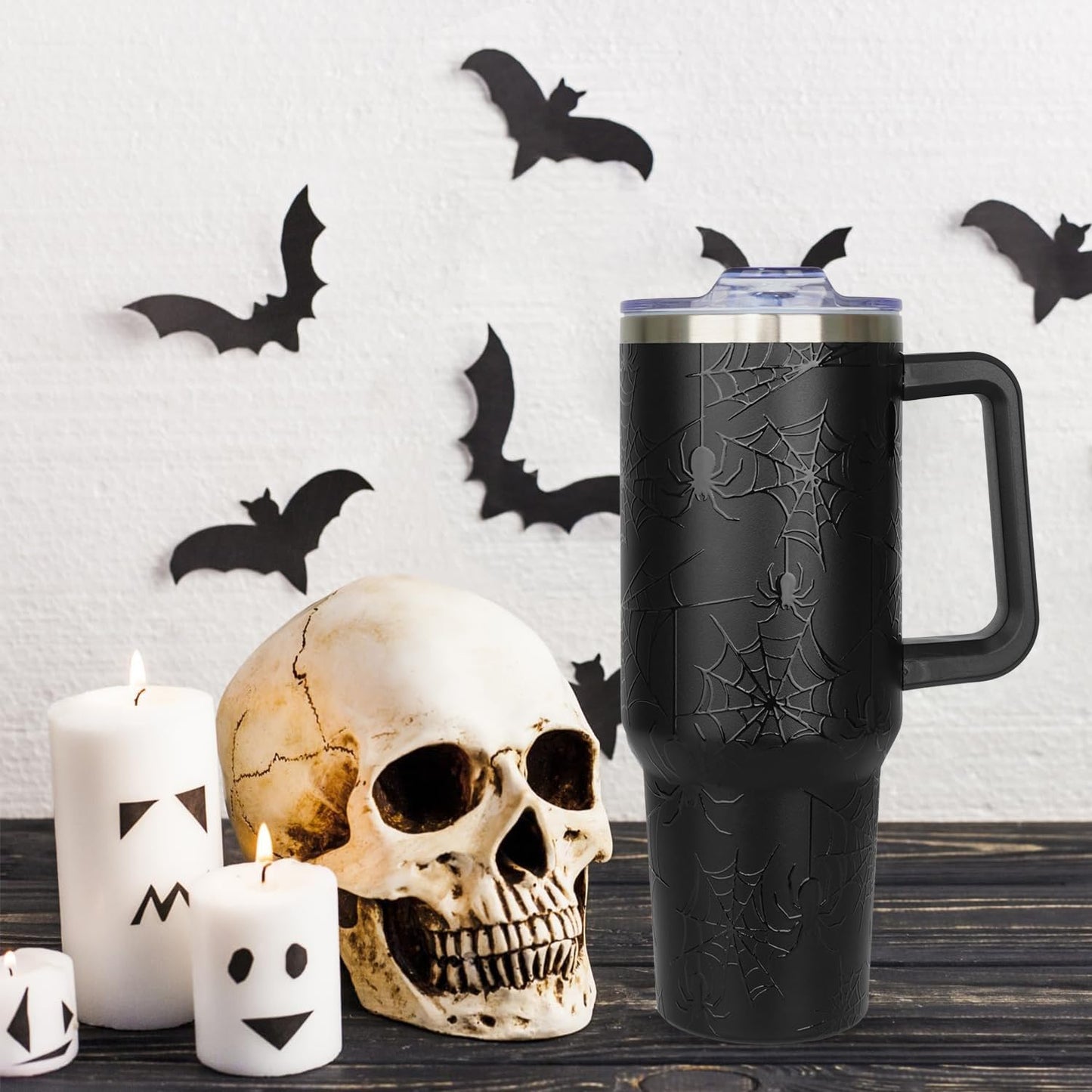 Vaso Halloween 40oz acero inox con asa tapa popote