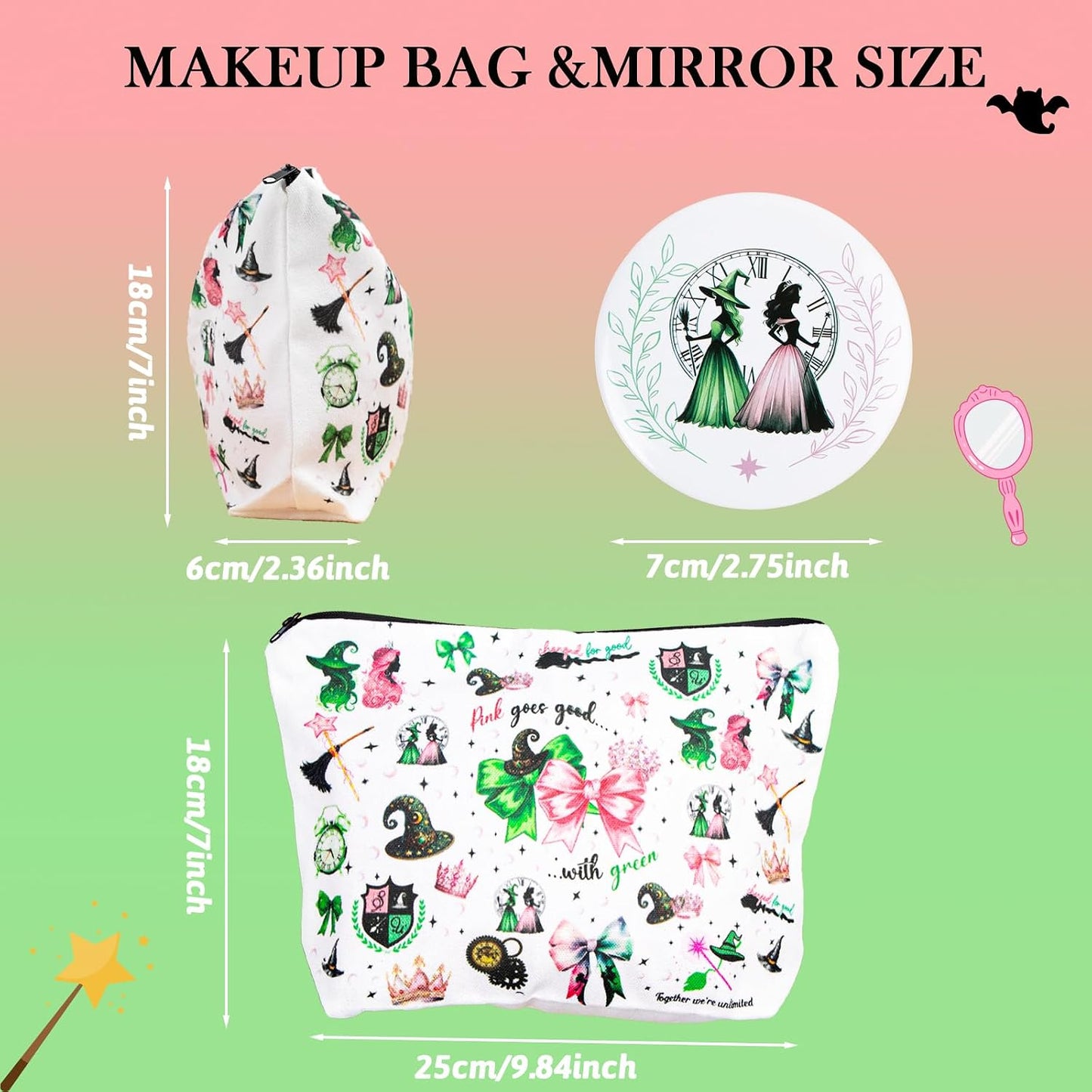 Bolsa maquillaje bruja Elphaba y Glinda temática viaje