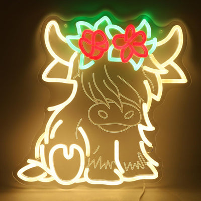 Letrero neón vaca montaña luces LED USB decoración niños