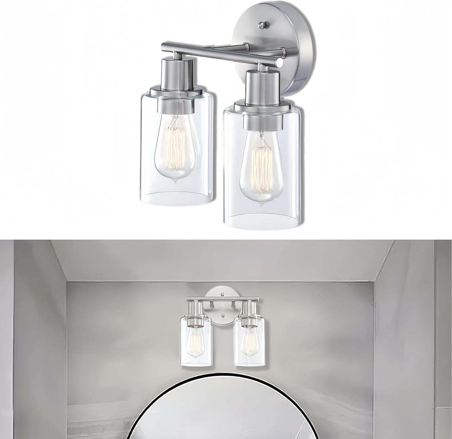 Lámpara baño 2 luces níquel cepillado vidrio E26
