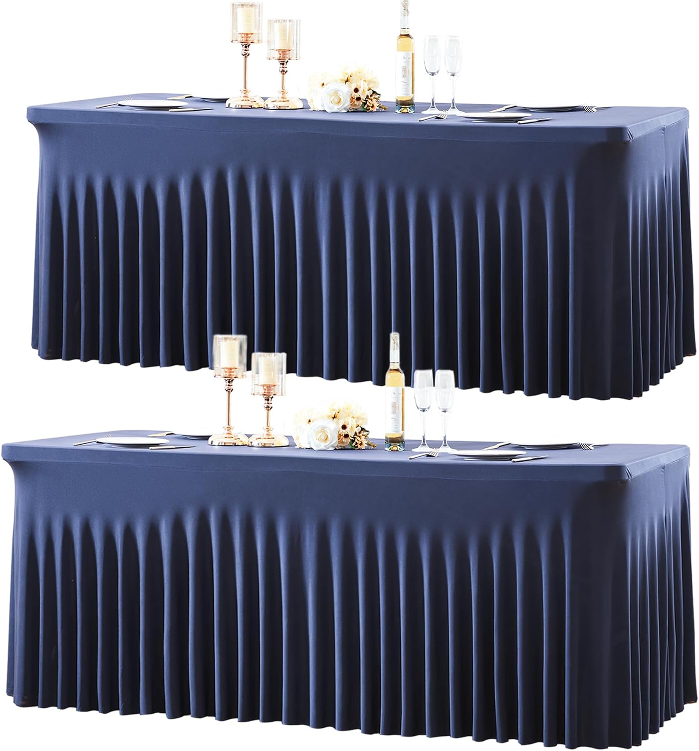 2 Manteles Elásticos Azul Marino para Mesa Rectangular 6ft