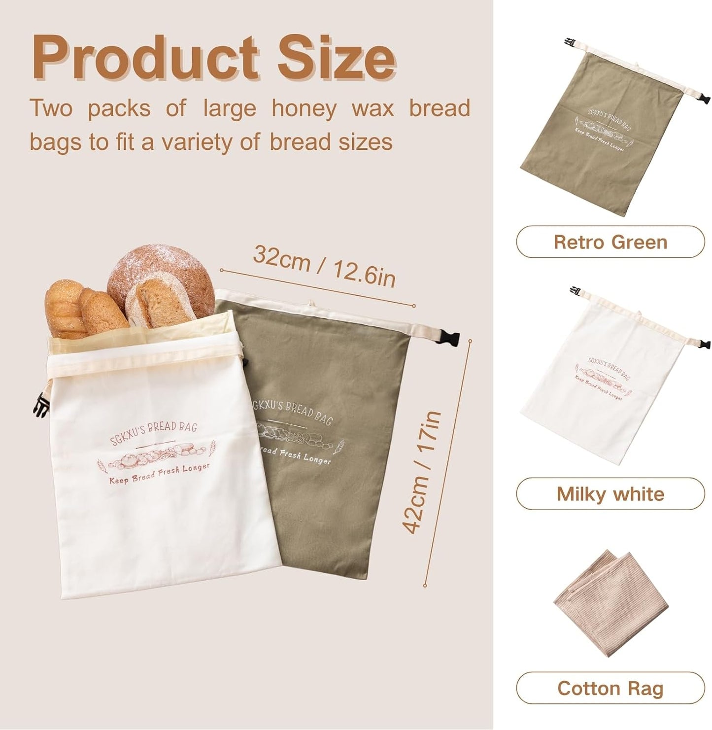 2 Pzas Bolsas Pan Reutiliz. Cera Abeja Lino Algodón XL