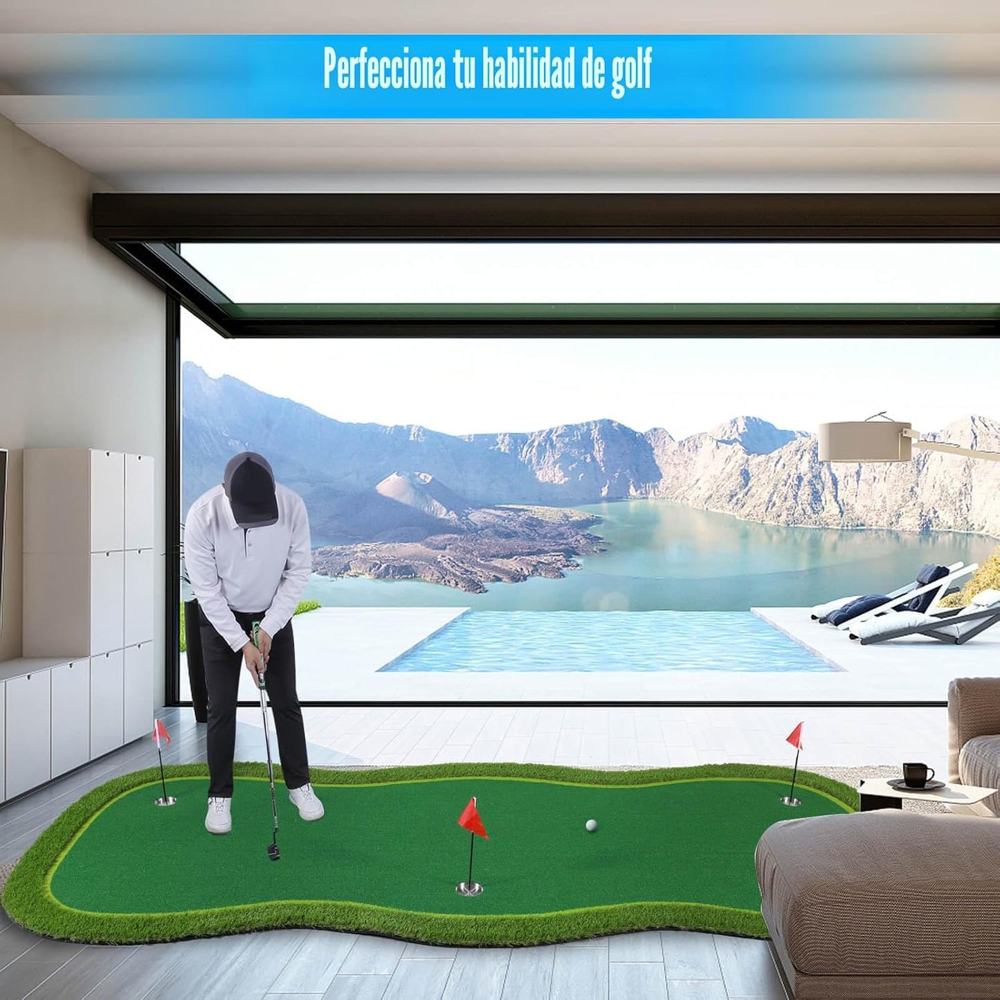 Alfombrilla práctica golf verde para interiores y exteriores