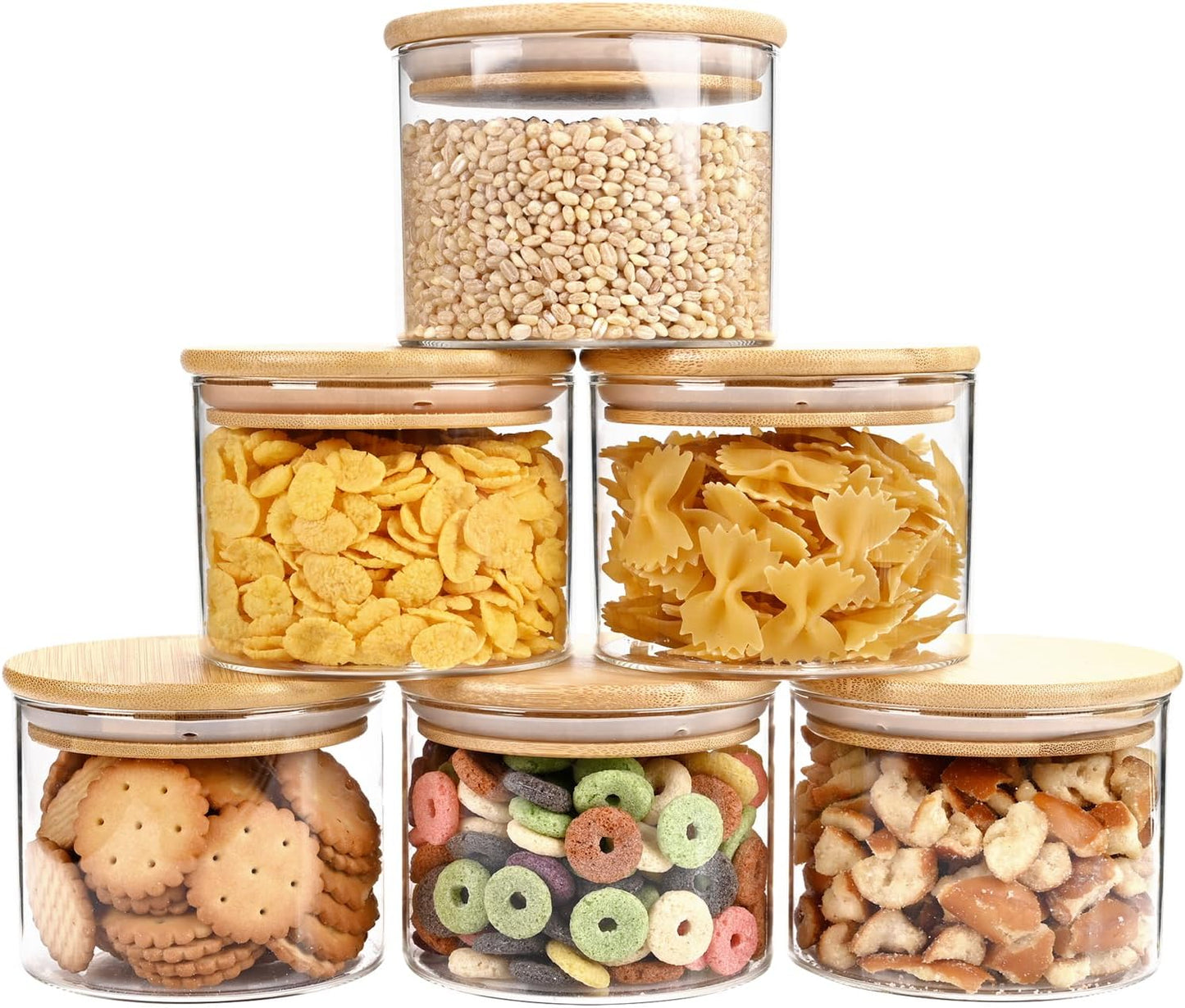 6 Pzas Tarros Vidrio Almacenamiento 15oz Tapas Bambú