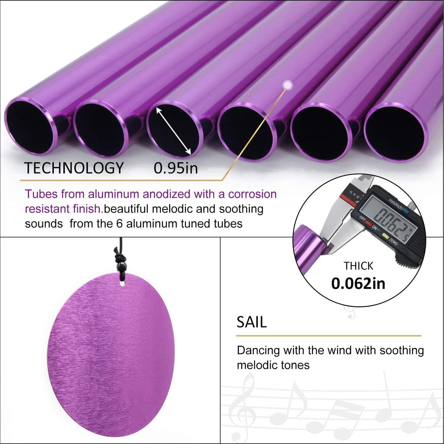 Campanillas viento tono profundo 36" decoración hogar morado