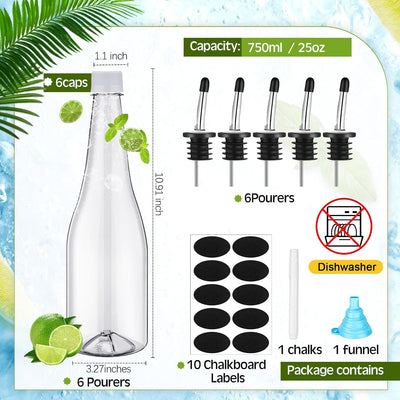 6 Botellas Plástico Cuello Largo 25oz Con Tapas Boquilla Conica