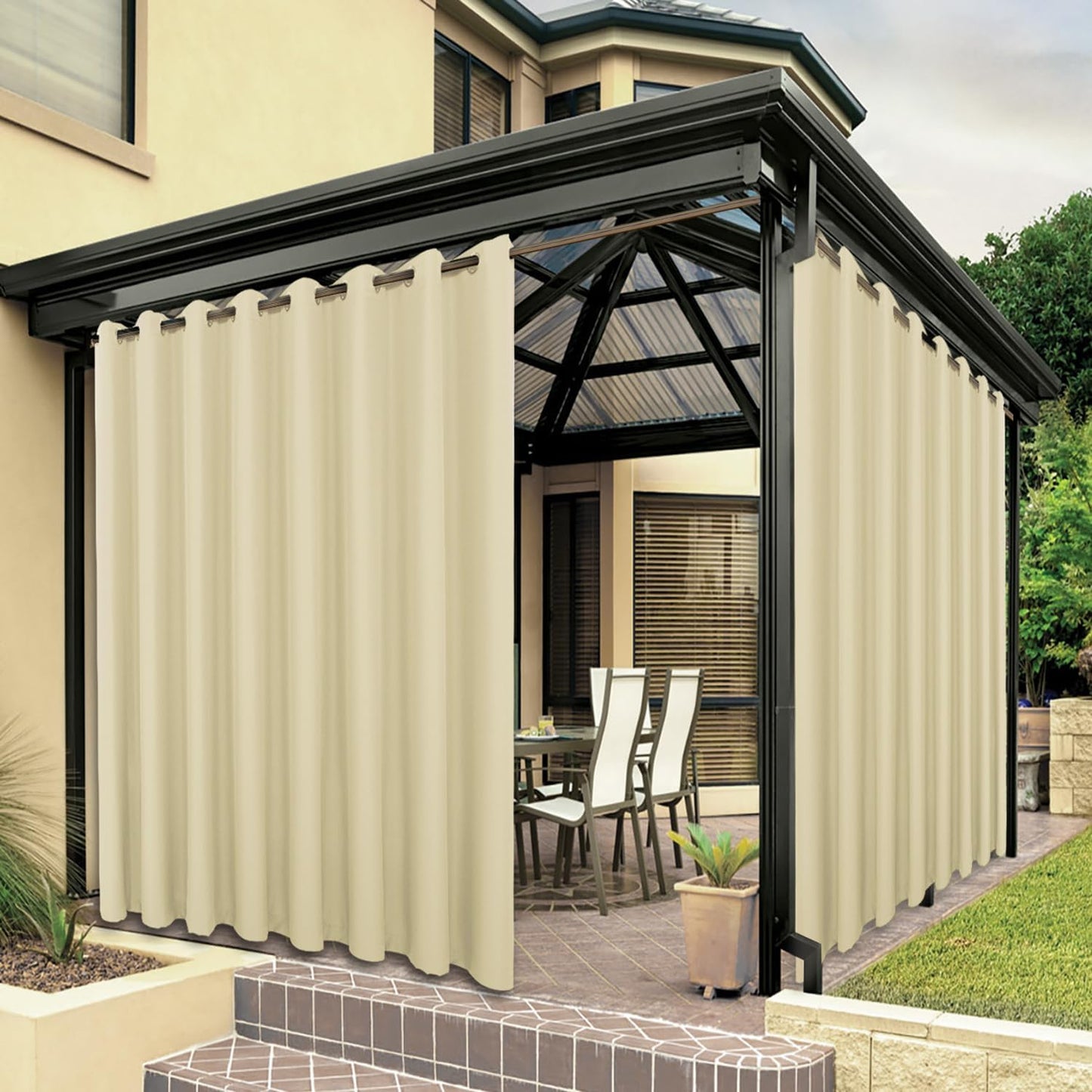 Cortina impermeable privacidad 110x95pulg color crema