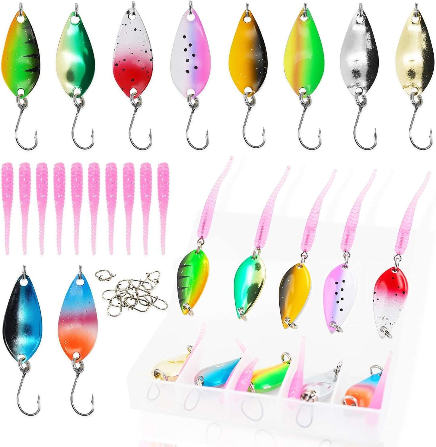 Kit 10 cucharas metal y señuelos plástico pesca