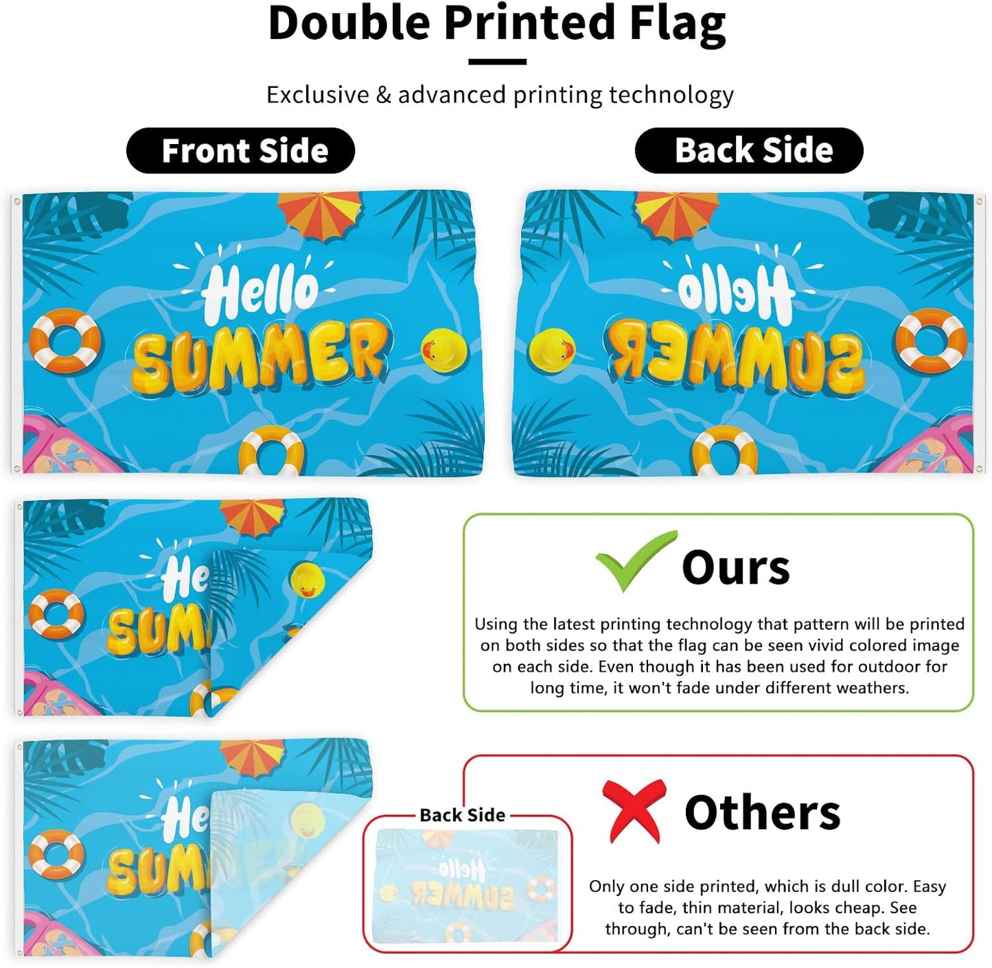 Bandera Hello Summer 3x5ft decoración piscina fiesta