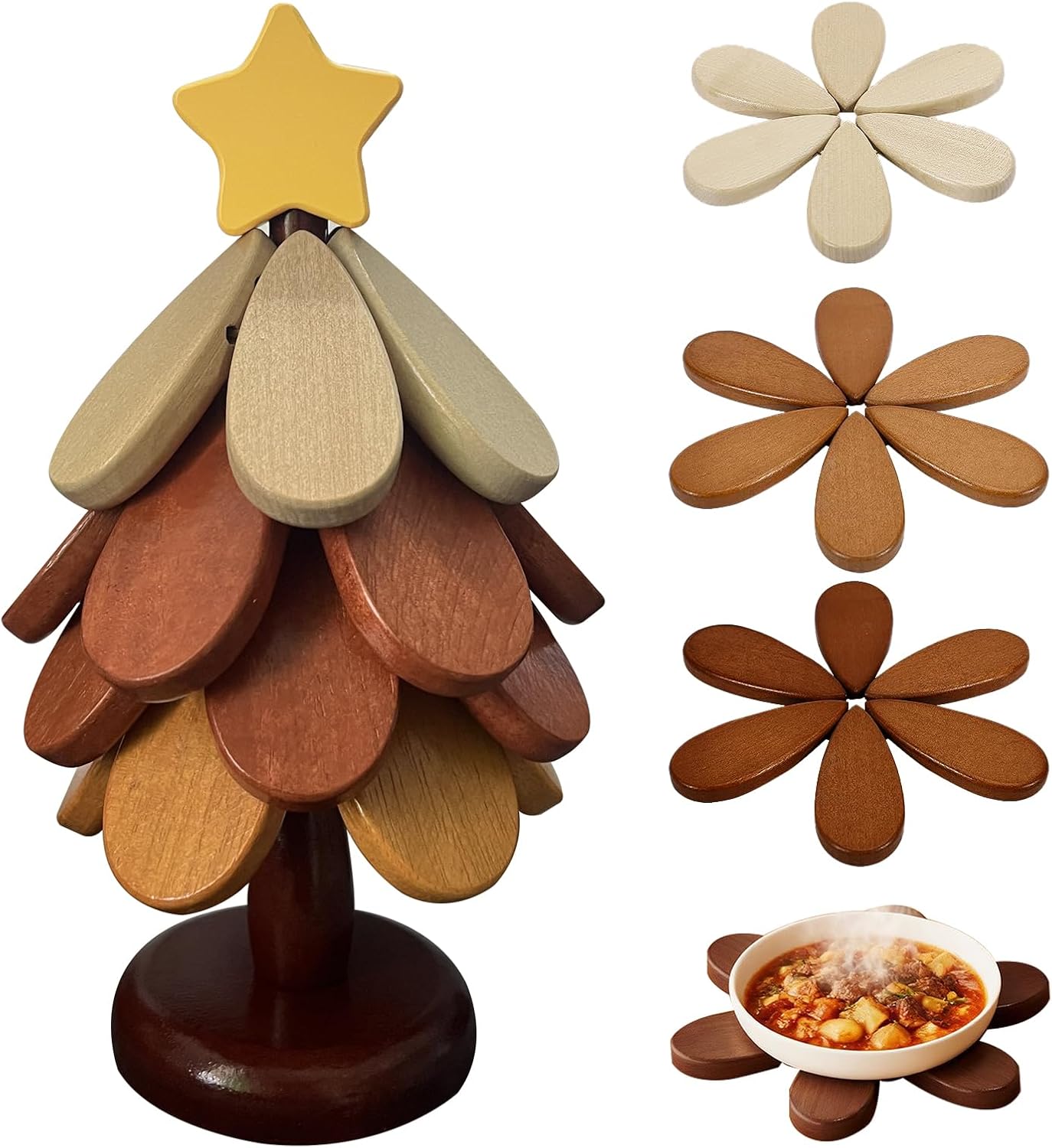 Salvamanteles madera forma árbol 4 pzas plegable