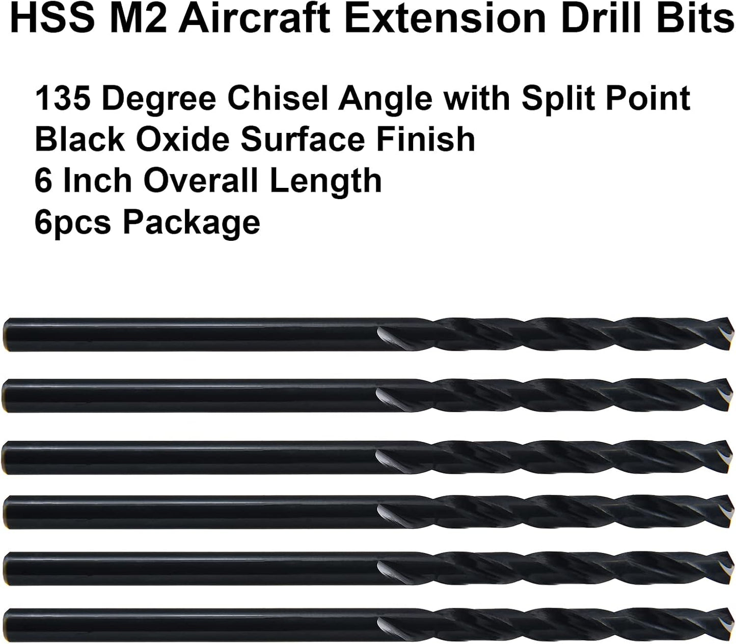 6 Brocas Extensión Aeronaves HSS M2 Negro 7/32x6