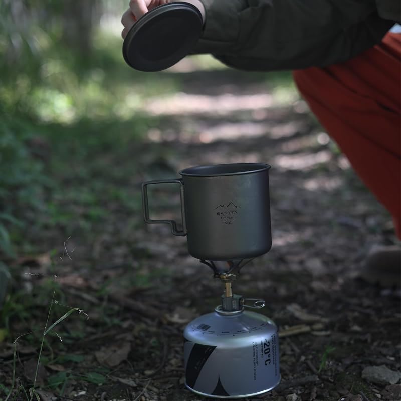 Taza titanio campamento 18.6oz con tapa y mango plegable